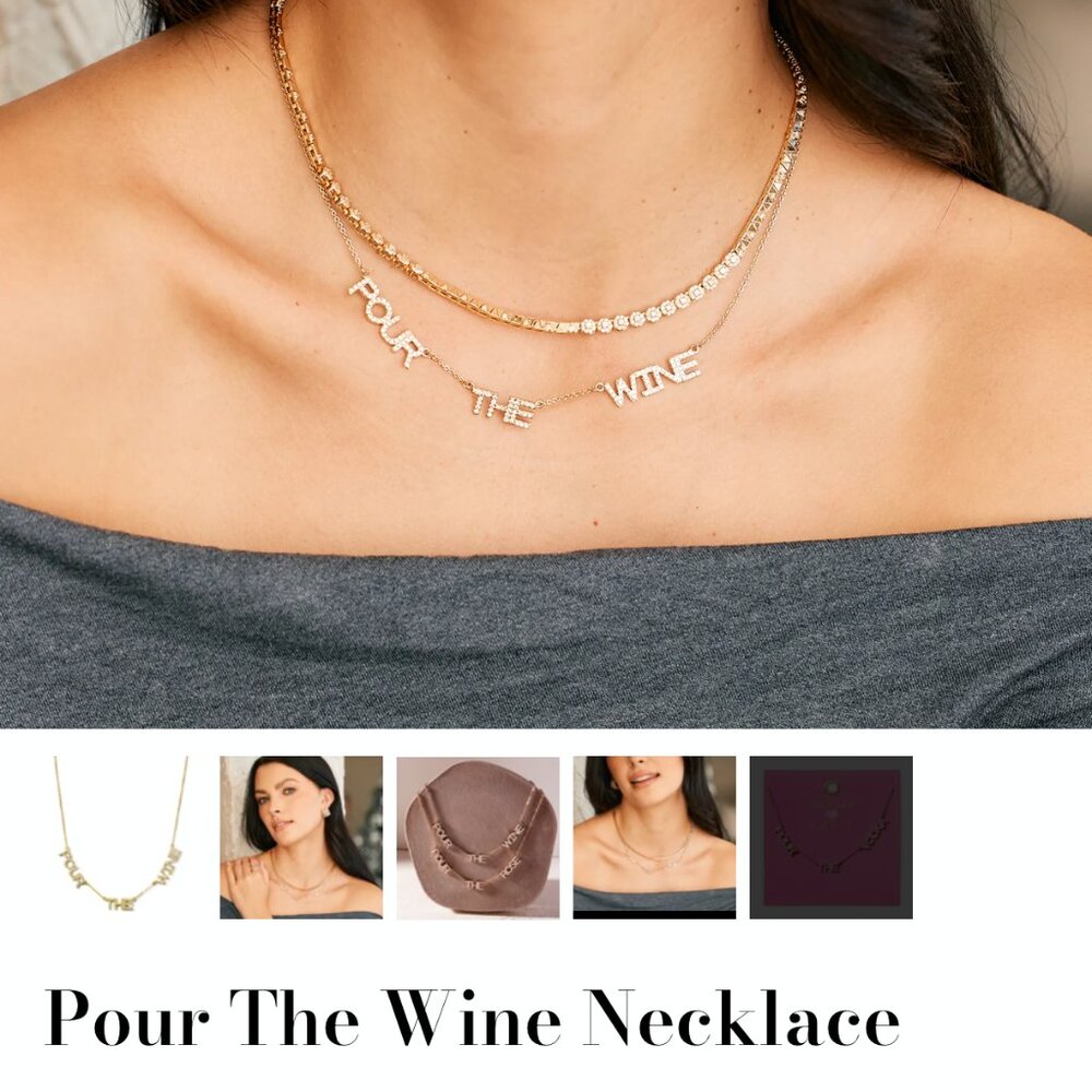 Zaxie Pour the Wine Necklace Cocktail Party New Years Celebrate Wine Lover NWT